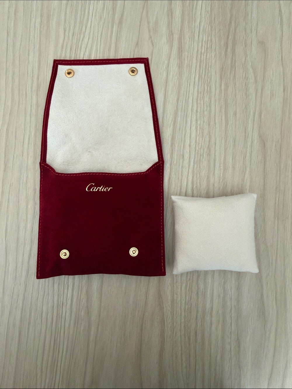 Cartier Red Suede Jewelry Travel Pouch with Gold Accents